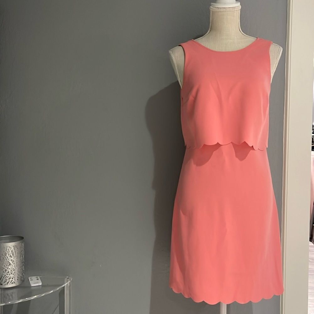 Loft peach coral dress with scallops on the top and bottom